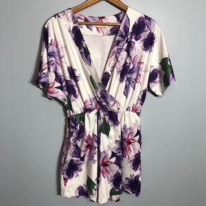 Eleanor White & Purple Floral Romper Size Large